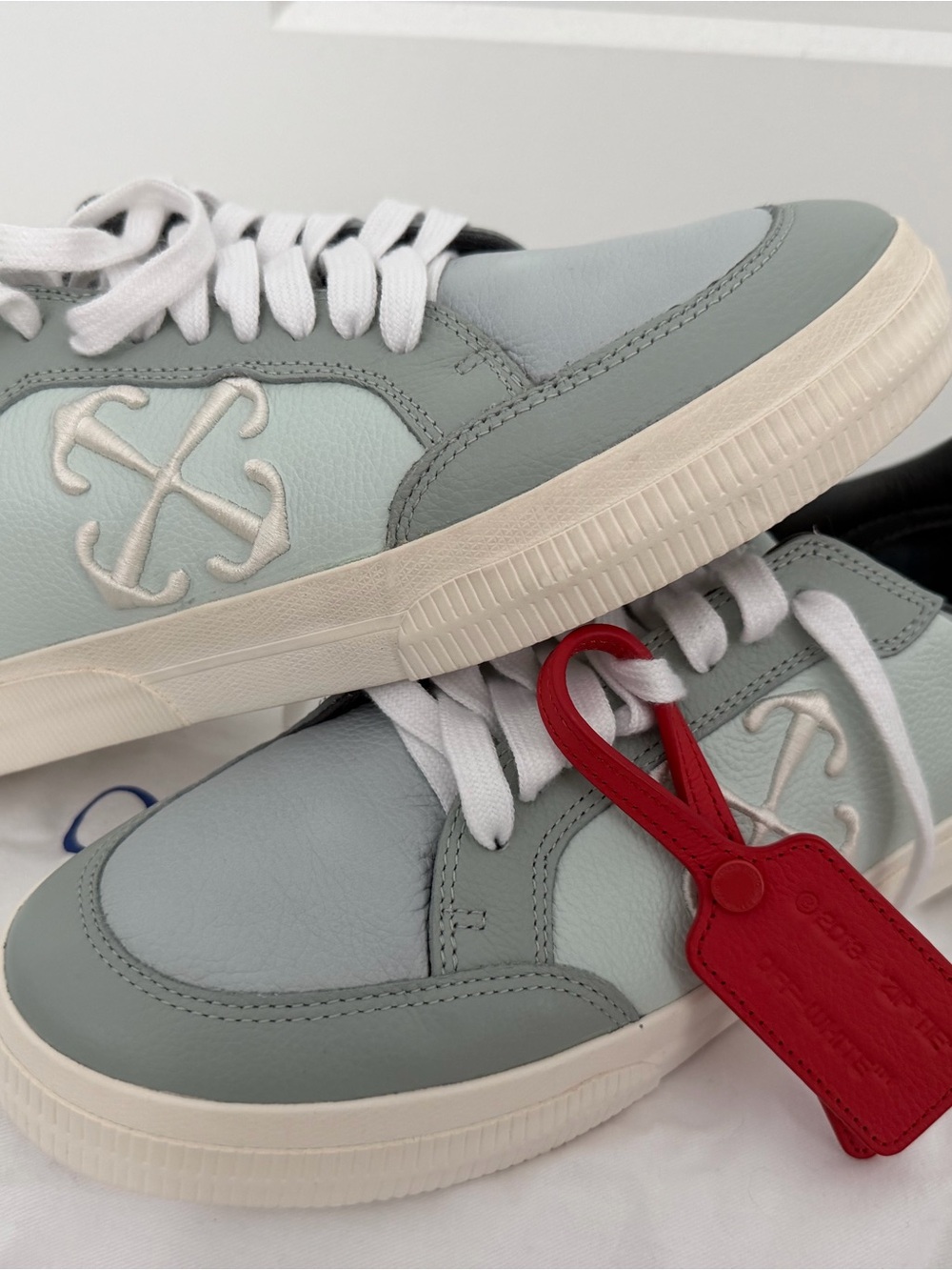 Men's - Off-White - Greyish Green Vulcanized Low Calf - Sneakers - Men’s 9